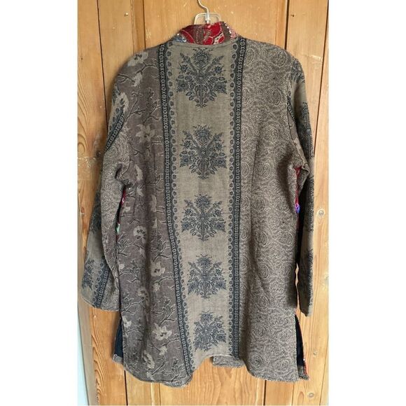 Anu open front beaded embroidered Patchwork Jacquard wool Jacket - Picture 2 of 11